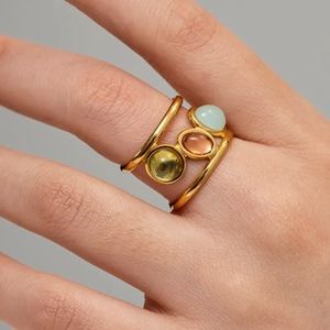 Unique Retro Stainless Steel Pating Inlay Glass 18K Gold Plated Open Ring